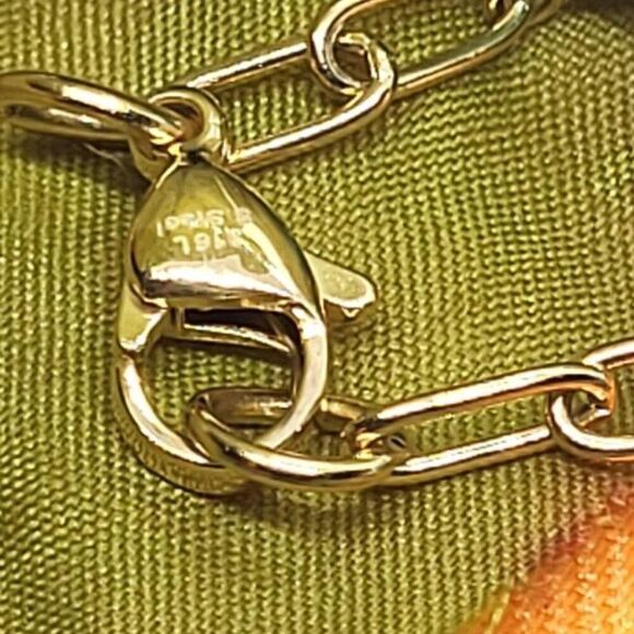 New, Stamped, Green Aventurine Paper Clip Chain Station Necklace, - Picture 2 of 5